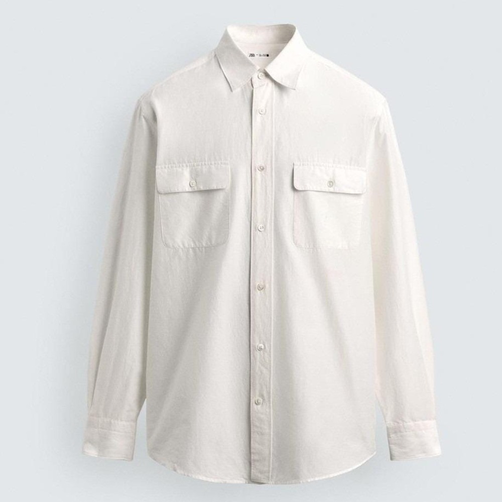 Aaron Levine ZARA Silk Relax Flowy Button Work Shirt Men Large Off White Cotton - Picture 2 of 14